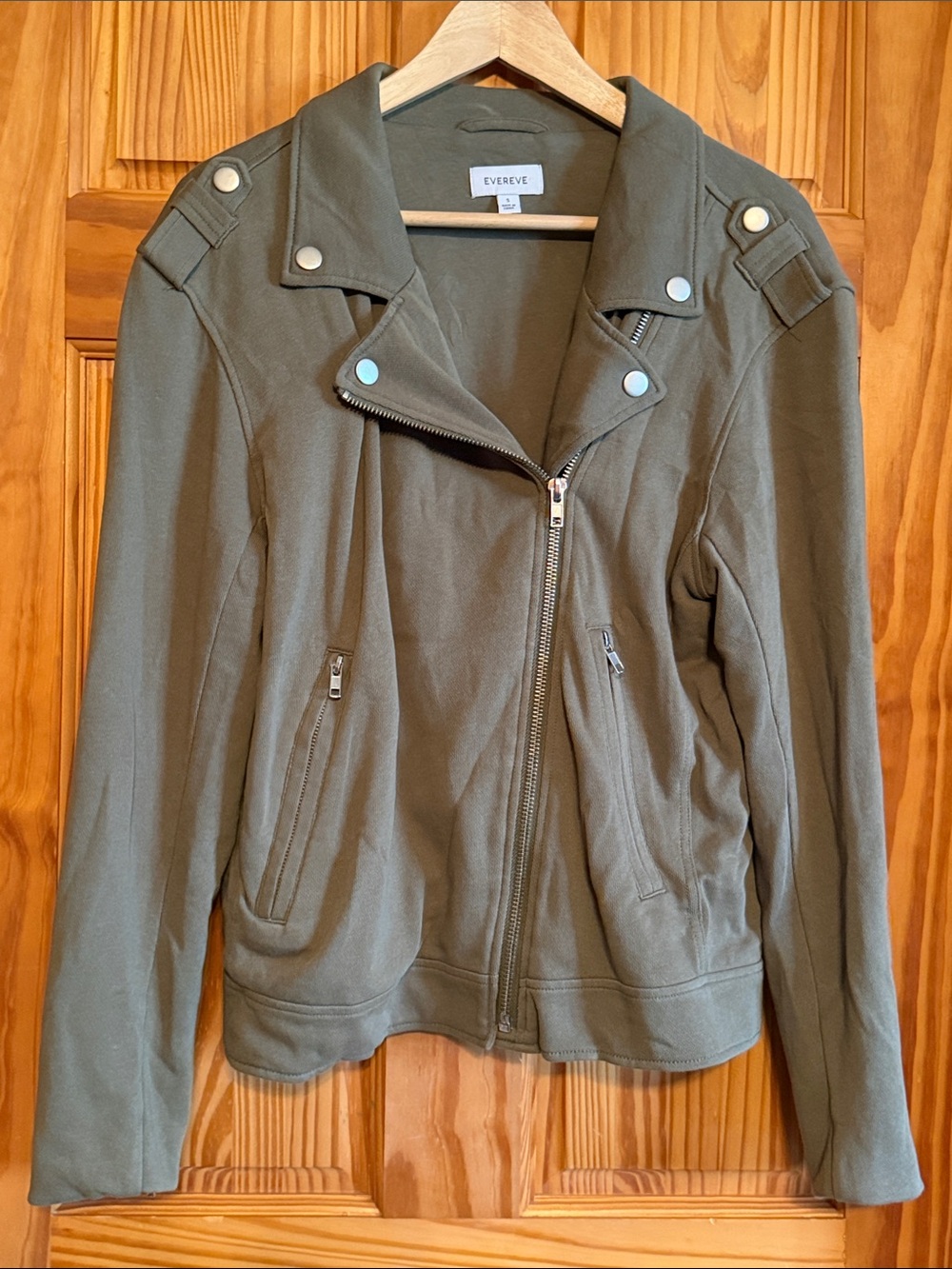 Evereve Olive Green Moto-Style Zip Jacket